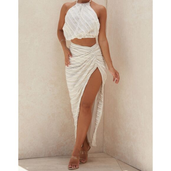 House of CB Dresses & Skirts - House of CB Linen Blend Striped Ruched Maxi Skirt Ivory Size XS